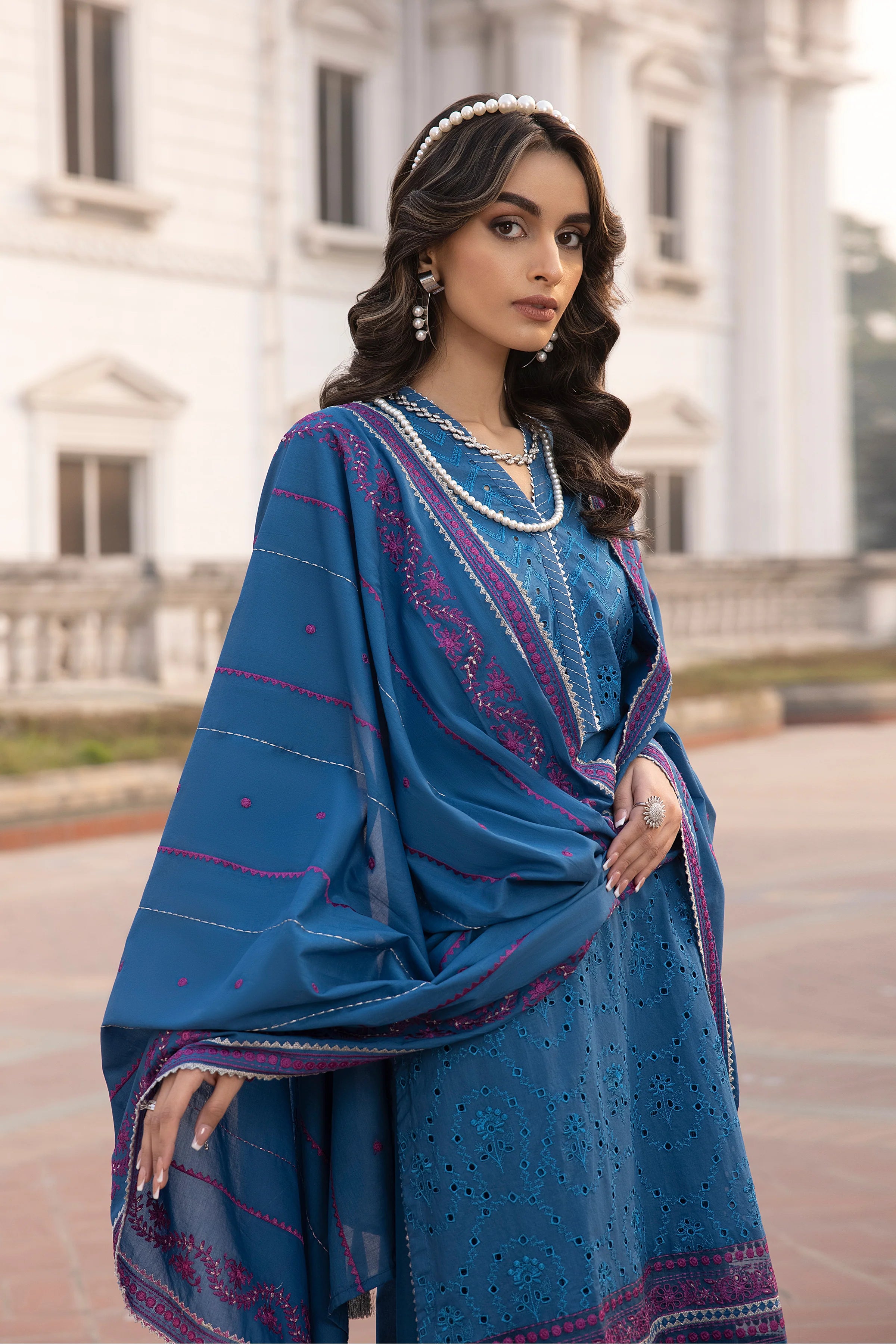 LSM LAKHANY 3 PIECE EMBROIDERED LAWN SUIT - DARK BLUE (UNSTITCHED)