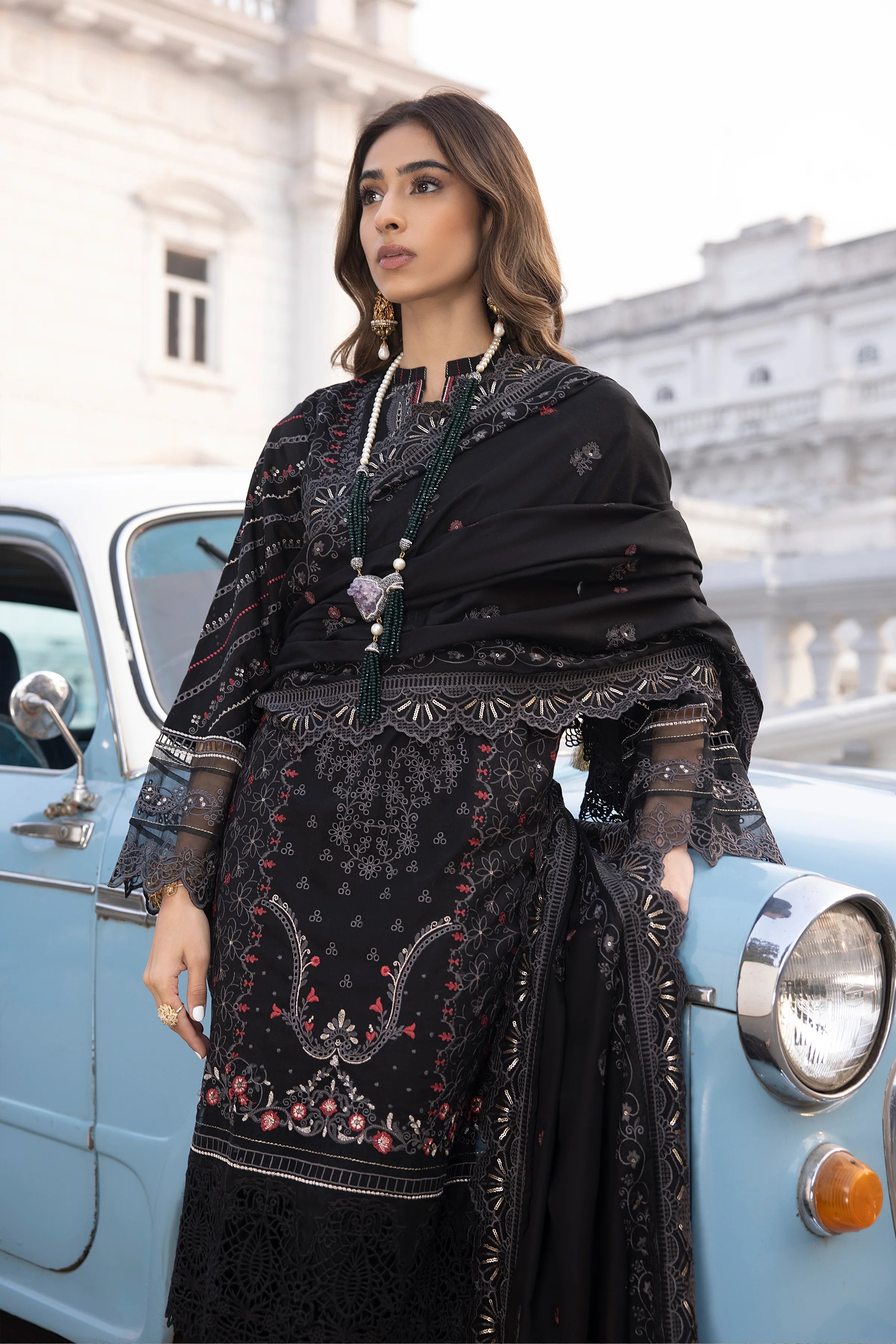 LSM LAKHANY 3 PIECE EMBROIDERED LAWN SUIT - BLACK (UNSTITCHED)