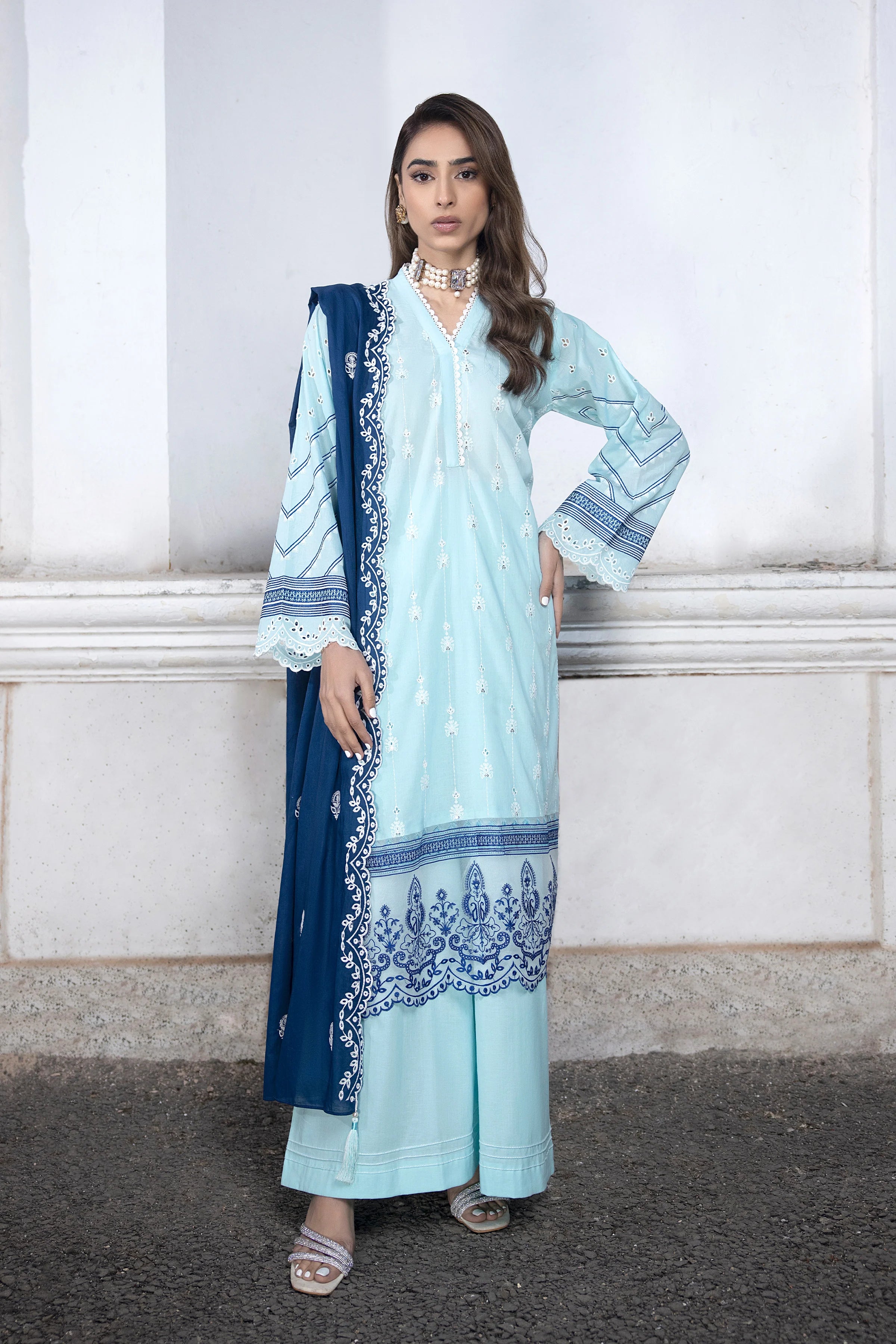 LSM LAKHANY 3 PIECE EMBROIDERED LAWN SUIT - SKY BLUE (UNSTITCHED)