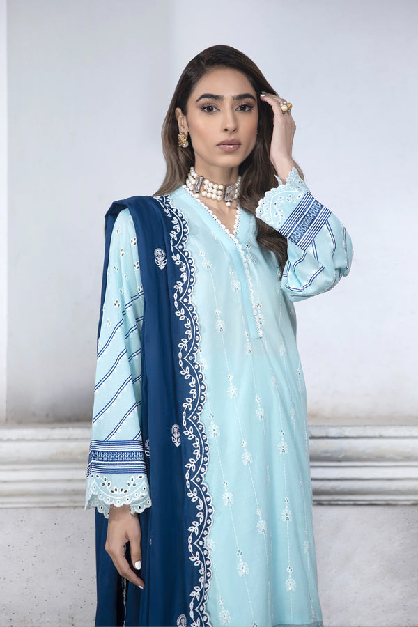 LSM LAKHANY 3 PIECE EMBROIDERED LAWN SUIT - SKY BLUE (UNSTITCHED)