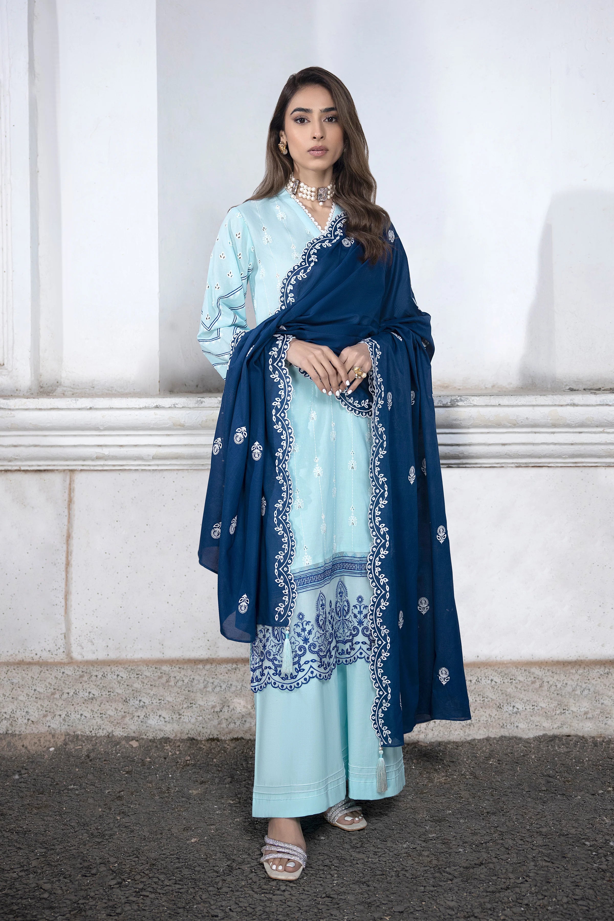 LSM LAKHANY 3 PIECE EMBROIDERED LAWN SUIT - SKY BLUE (UNSTITCHED)