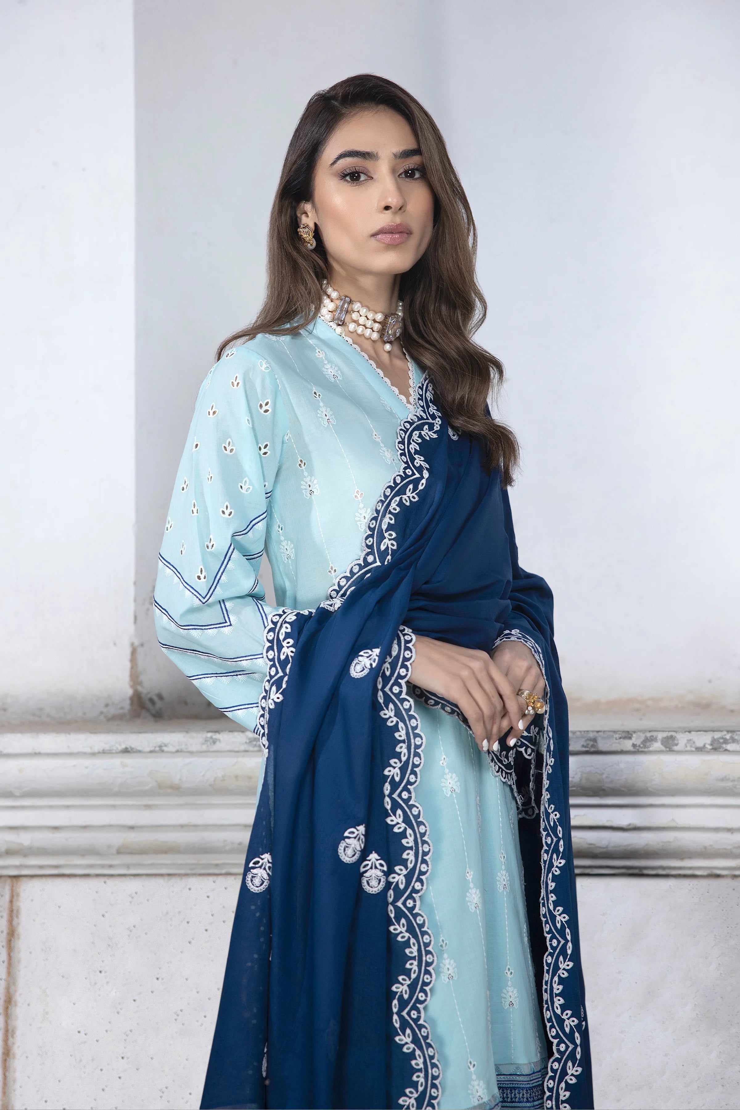 LSM LAKHANY 3 PIECE EMBROIDERED LAWN SUIT - SKY BLUE (UNSTITCHED)