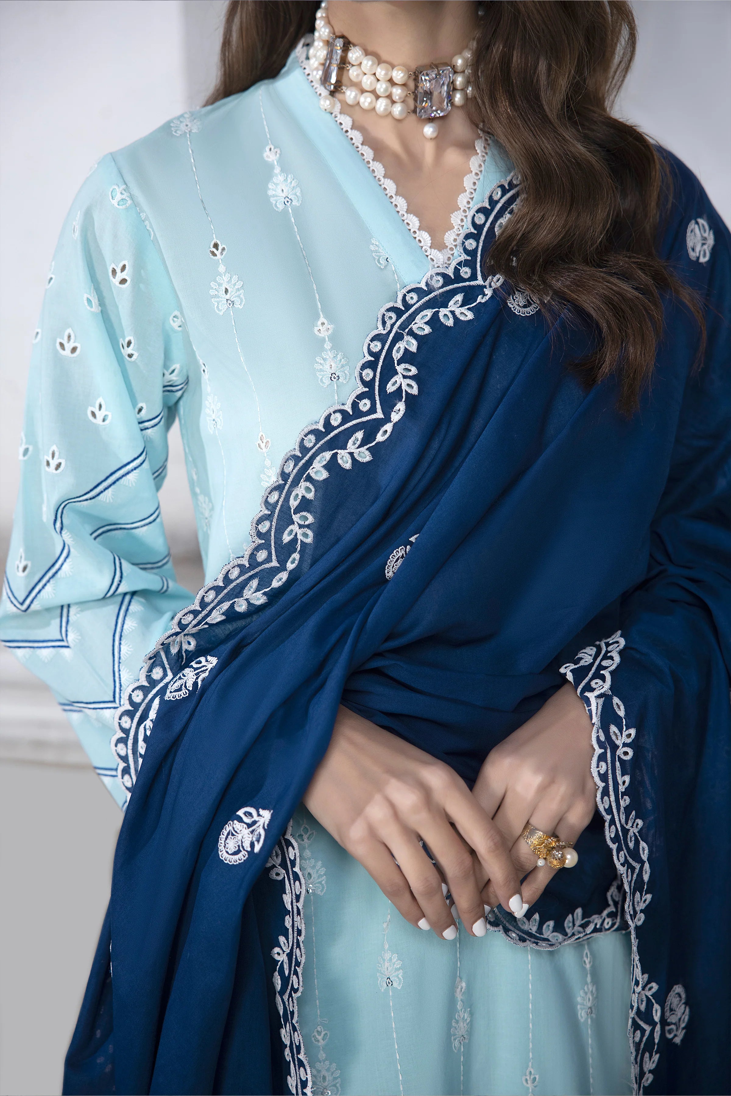 LSM LAKHANY 3 PIECE EMBROIDERED LAWN SUIT - SKY BLUE (UNSTITCHED)