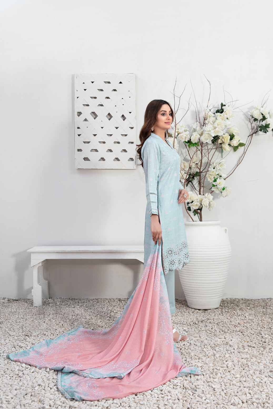 TAWAKKAL FABRICS - 3 PIECE EMBROIDERED LAWN SUIT - SKY BLUE (PRET)