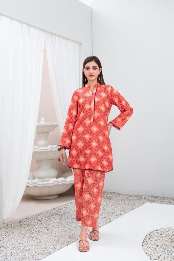 TAWAKKAL FABRICS - 2 PIECE SWISS VOILE SUIT - CARROT (UNSTITCHED)