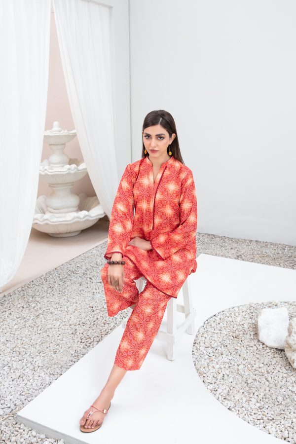 TAWAKKAL FABRICS - 2 PIECE SWISS VOILE SUIT - CARROT (UNSTITCHED)