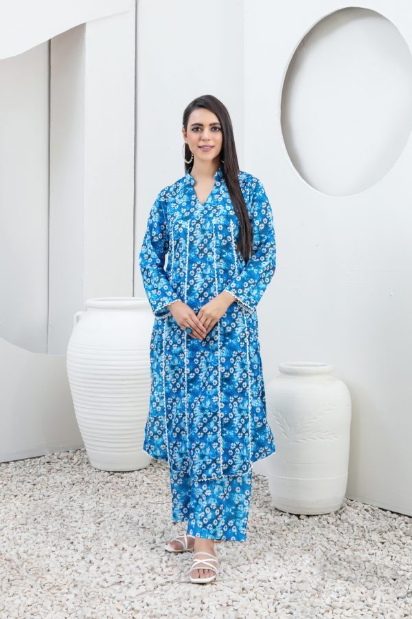 TAWAKKAL FABRICS - 2 PIECE SWISS VOILE SUIT - DARK BLUE (UNSTITCHED)