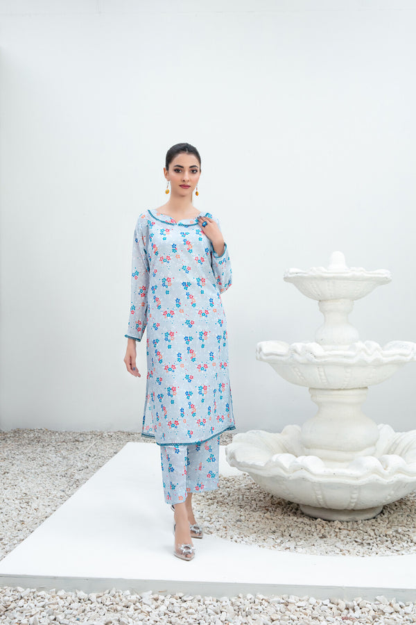 TAWAKKAL FABRICS - 2 PIECE SWISS VOILE SUIT - SKY BLUE (UNSTITCHED)