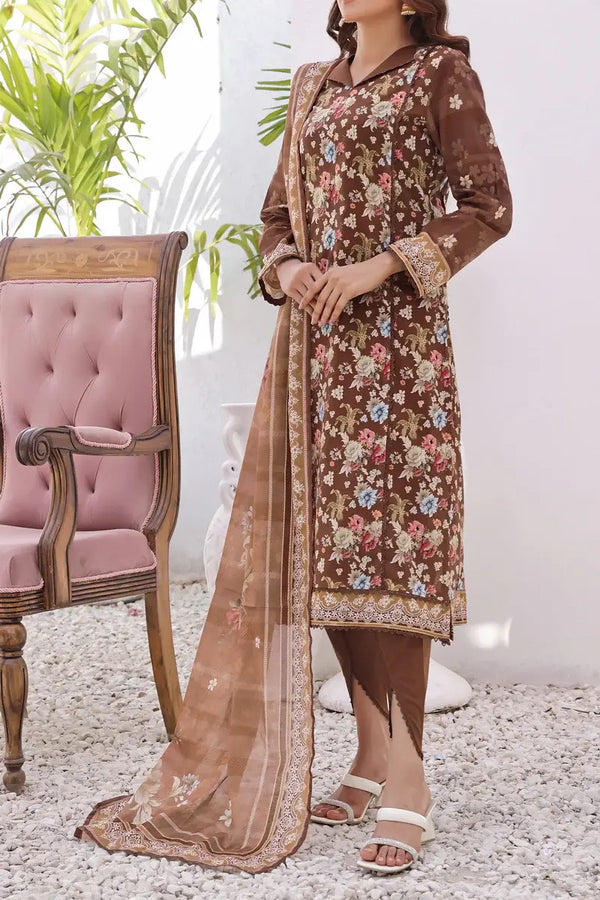 VS Textiles Mills 3PC MISRI Printed Lawn Collection - Brown (UNSTITCHED)