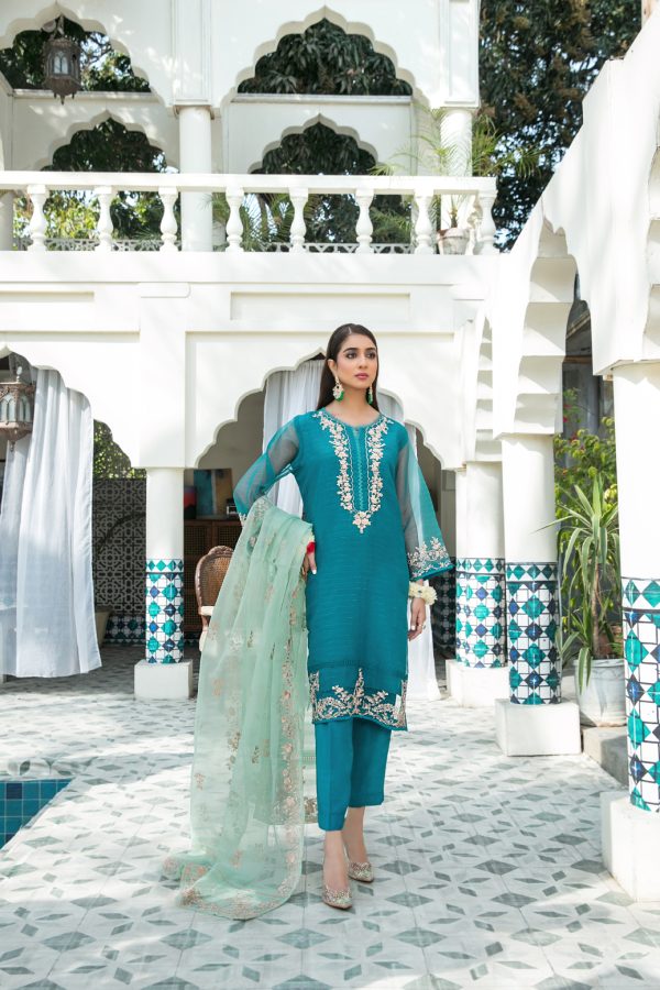 TAWAKKAL FABRICS 3 - PIECE EMBROIDERED CHIFFON SUIT - SEA GREEN (PRET)