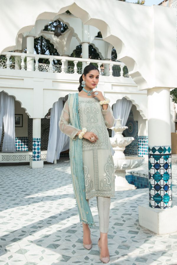 TAWAKKAL FABRICS 3 - PIECE EMBROIDERED CHIFFON SUIT - GREY (PRET)