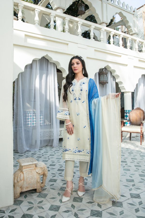 TAWAKKAL FABRICS 3 - PIECE EMBROIDERED CHIFFON SUIT - OFF WHITE (PRET)