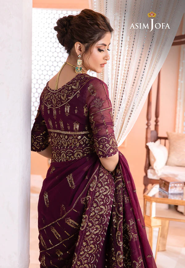 CHANDNI BY ASIM JOFA 3 - PIECE EMBROIDERED CHIFFON SAREE - PURPLE