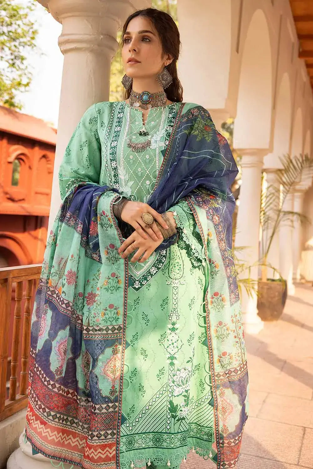 GUL AHMED 3 - PIECE EMBROIDERED LACQUER PRINTED LAWN SUIT - MULTI (UNSTITCHED)