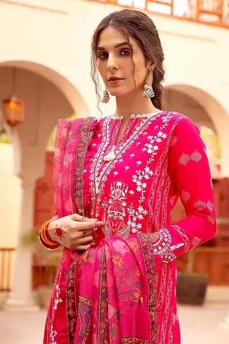 GUL AHMED 3 - PIECE EMBROIDERED LAWN SUIT - PINK (UNSTITCHED)