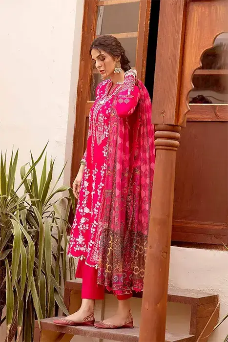 GUL AHMED 3 - PIECE EMBROIDERED LAWN SUIT - PINK (UNSTITCHED)