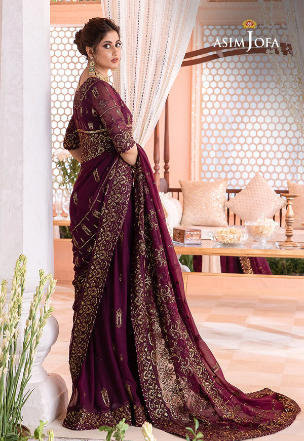 CHANDNI BY ASIM JOFA 3 - PIECE EMBROIDERED CHIFFON SAREE - PURPLE