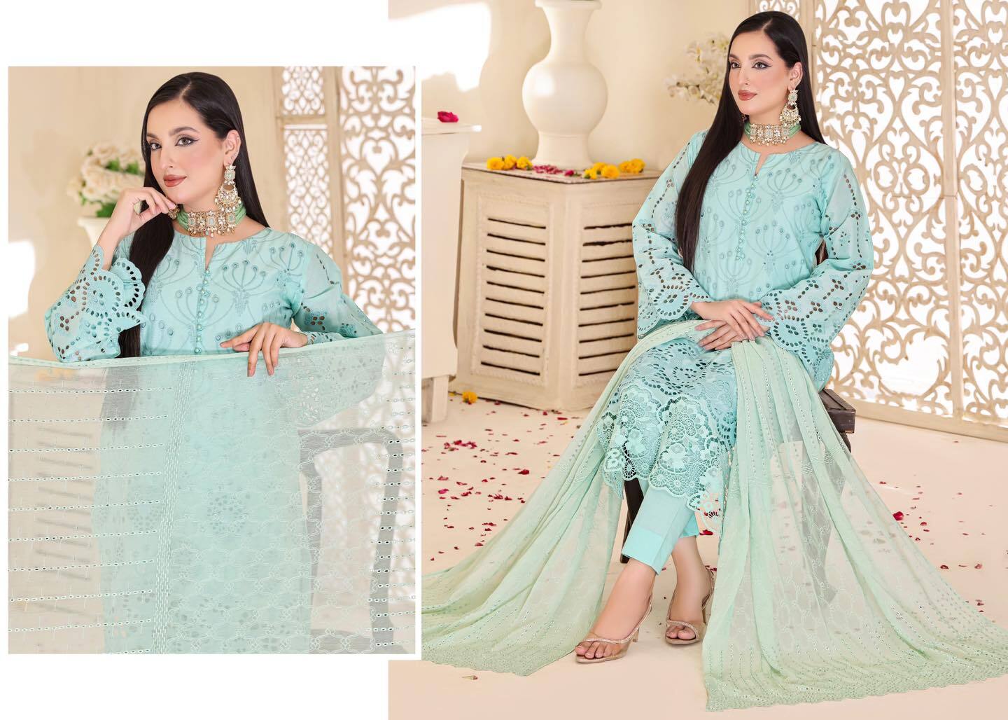 BIN HAMEED Embroidered  Lawn Suits - Mint Green (UNSTITCHED)