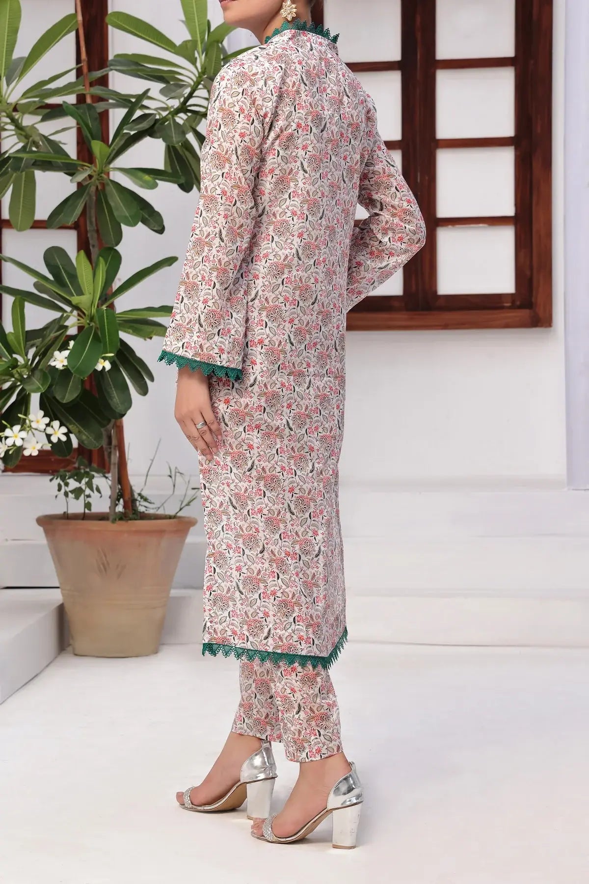 VS Textile Mills Korean Co-ords Printed Lawn Suit - White (UNSTITCHED)