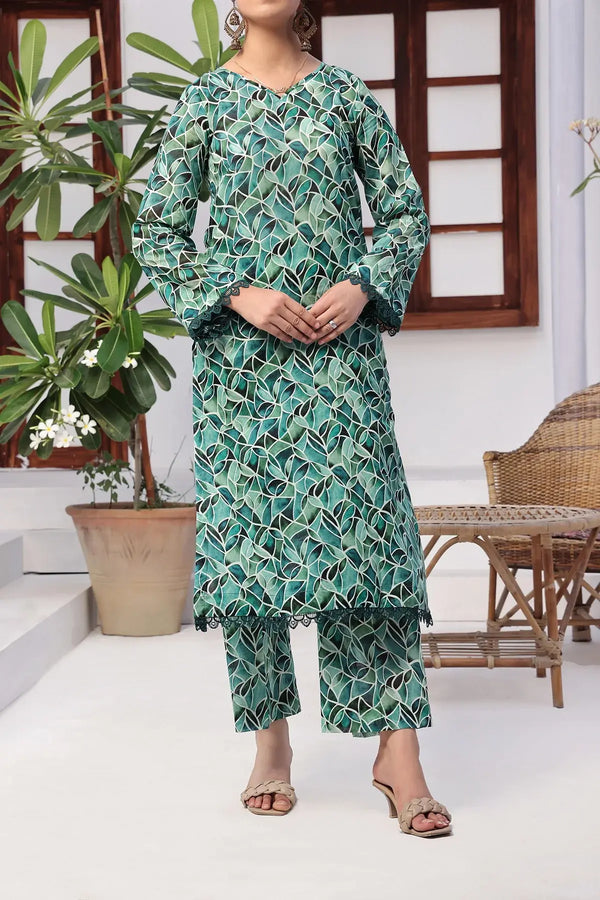 VS Textile Mills Korean Co-ords 2pc Printed Lawn Suit Green (UNSTITCHED)