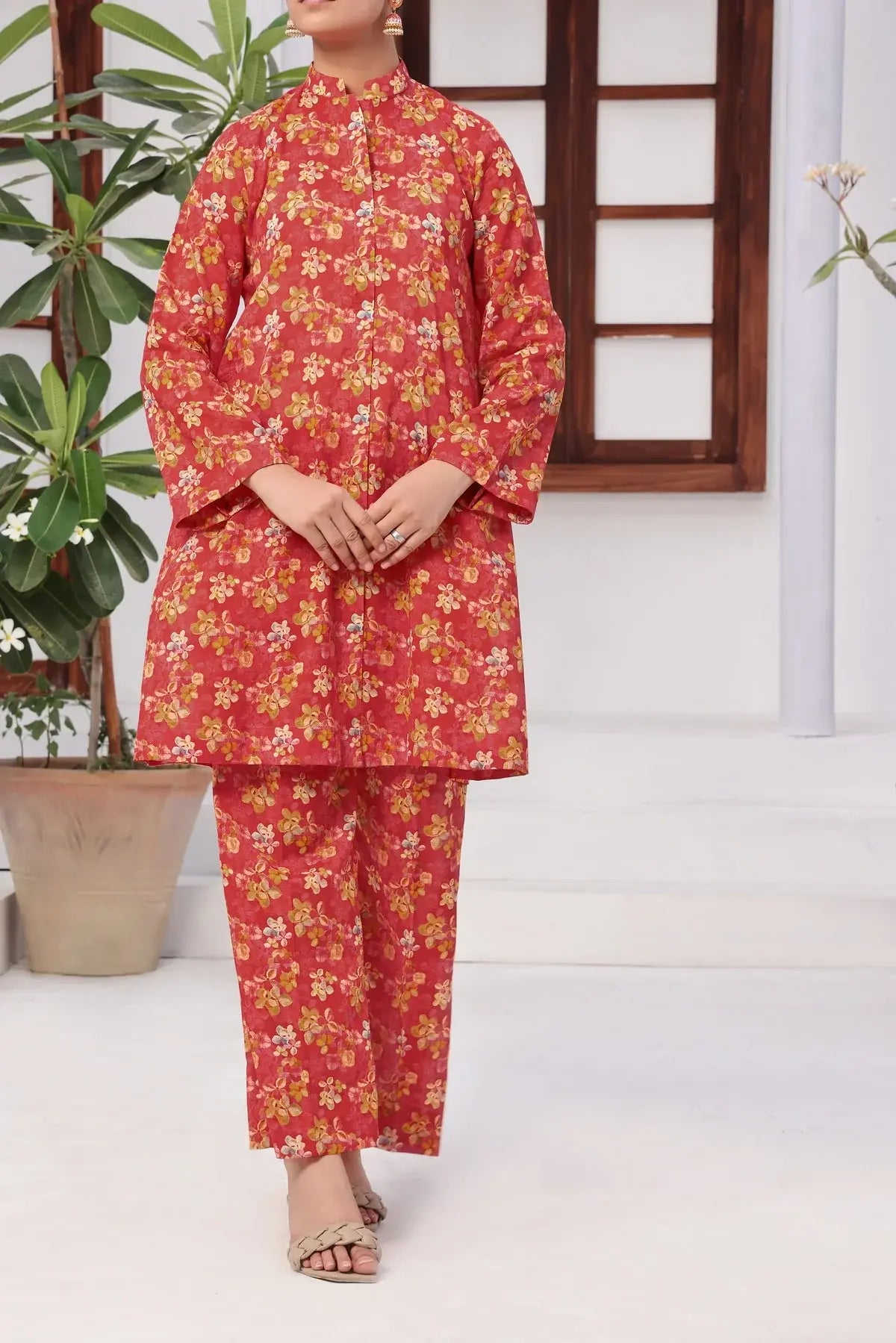  VS Textile Mills Korean Co-ords Printed Lawn Suit - Rust (UNSTITCHED)