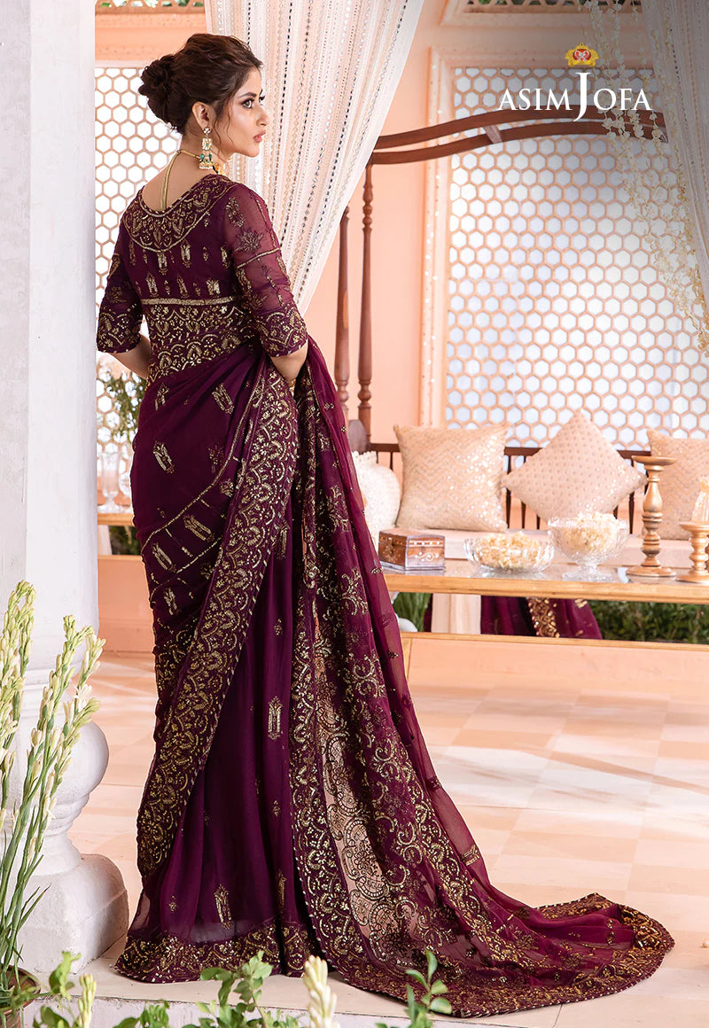 CHANDNI BY ASIM JOFA 3 - PIECE EMBROIDERED CHIFFON SAREE - PURPLE