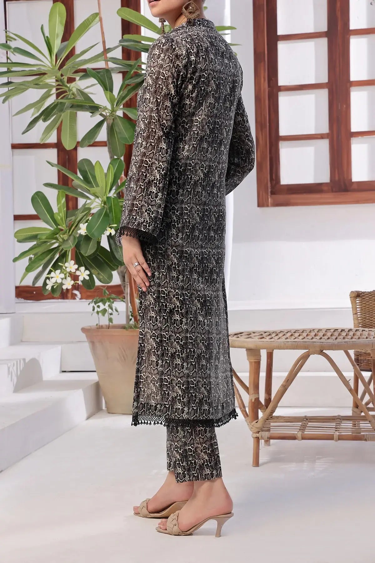 VS Textile Mills Korean Co-ords Printed Lawn Suit - Black (UNSTIYCHED)