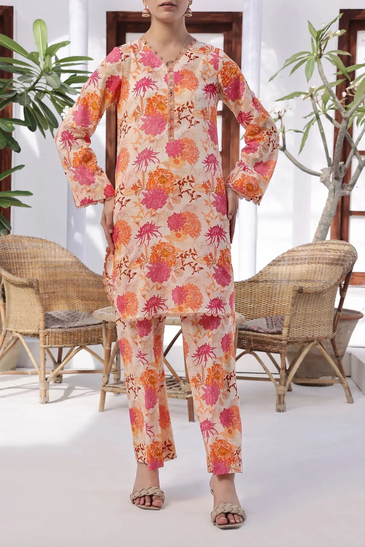 VS Textile Mills Korean Co-ords Printed Lawn Suit - Pink (UNSTITCHED)