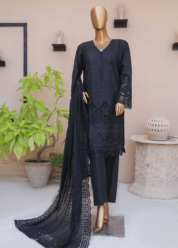 BIN SAEED 3 PIECE - CHICKENKARI COTTON SUIT - BLACK (PRET)