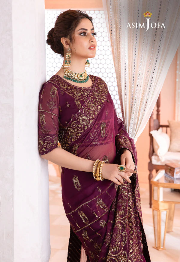 CHANDNI BY ASIM JOFA 3 - PIECE EMBROIDERED CHIFFON SAREE - PURPLE