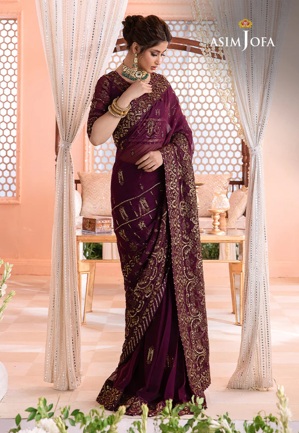 CHANDNI BY ASIM JOFA 3 - PIECE EMBROIDERED CHIFFON SAREE - PURPLE