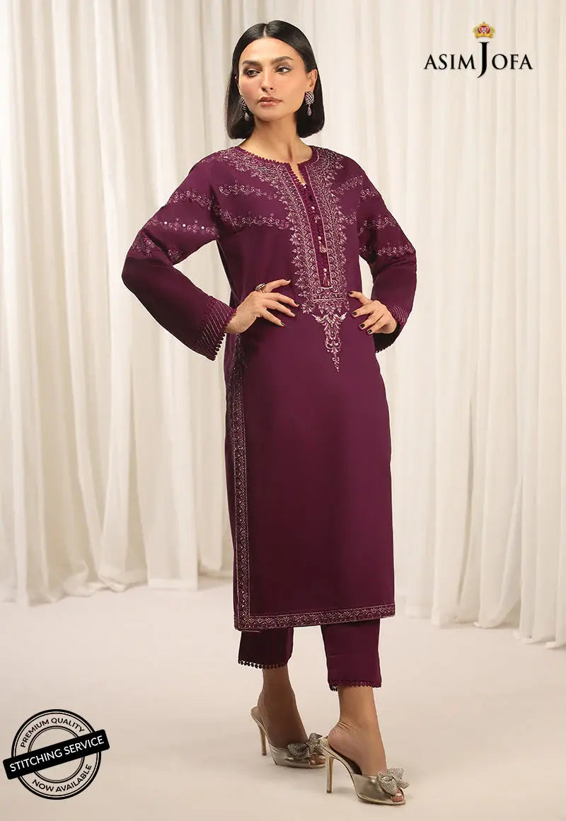 ASIM JOFA - 2 PIECE EMBROIDERED CAMBRIC SUIT -  PURPLE (UNSTITCHED)