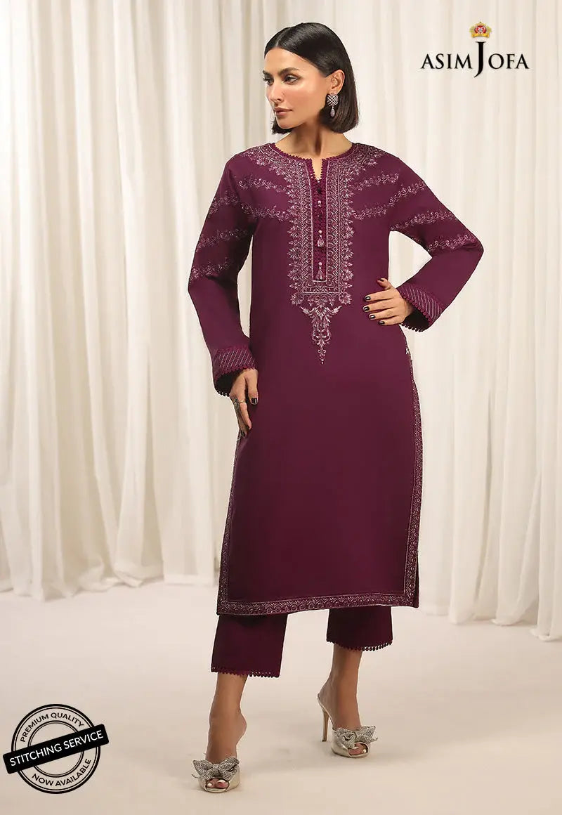 ASIM JOFA - 2 PIECE EMBROIDERED CAMBRIC SUIT -  PURPLE (UNSTITCHED)