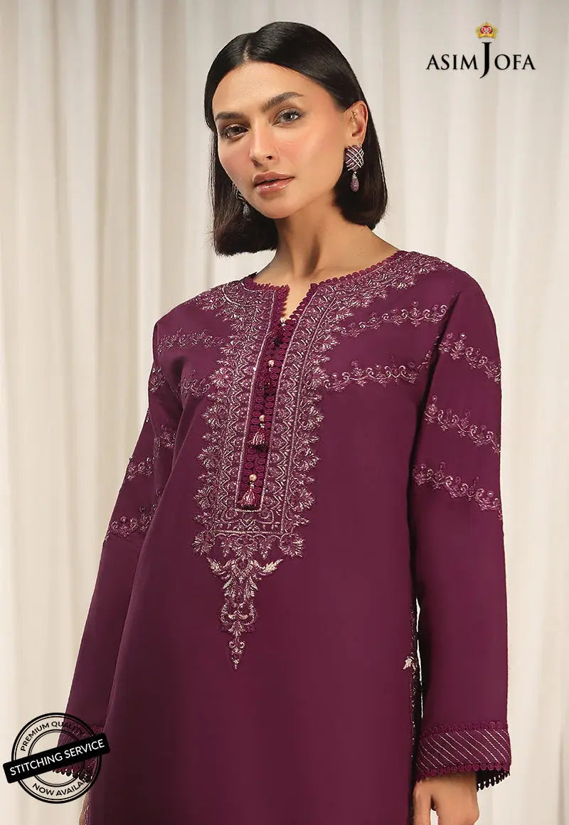 ASIM JOFA - 2 PIECE EMBROIDERED CAMBRIC SUIT -  PURPLE (UNSTITCHED)