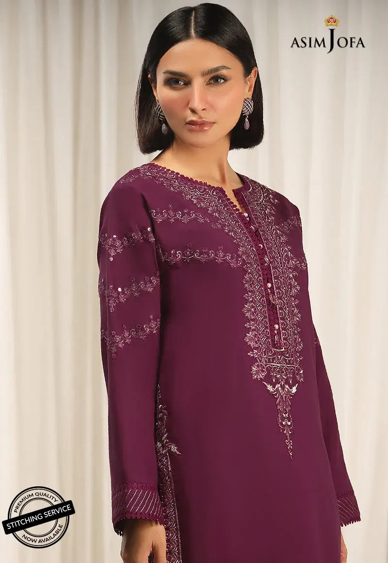 ASIM JOFA - 2 PIECE EMBROIDERED CAMBRIC SUIT -  PURPLE (UNSTITCHED)