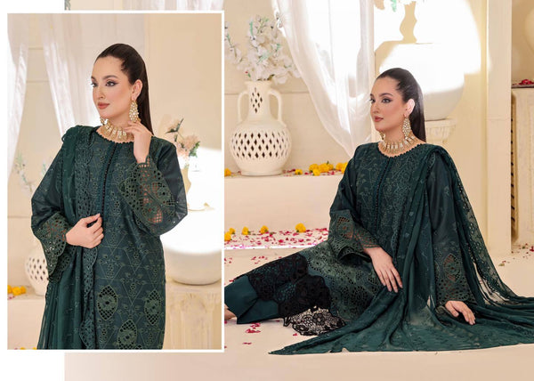 Bin Hameed 3pc Embroidered Lawn Suits -Green (UNSTITCHED)