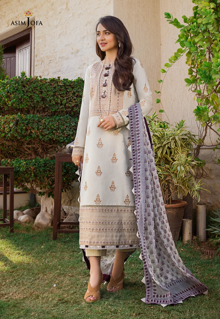 Asim Jofa 2 - PIECE EMBROIDERED CAMBRIC SUIT -  BEIGE (UNSTITCHED)