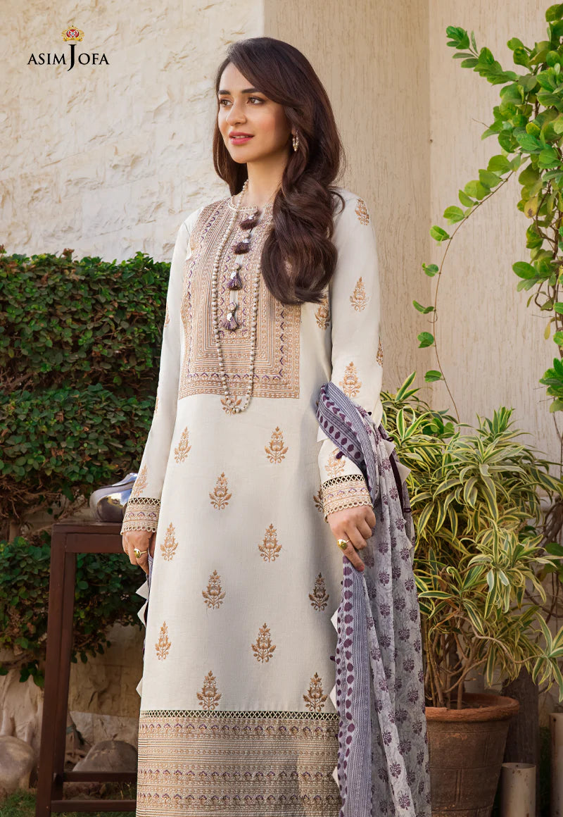 Asim Jofa 2 - PIECE EMBROIDERED CAMBRIC SUIT -  BEIGE (UNSTITCHED)