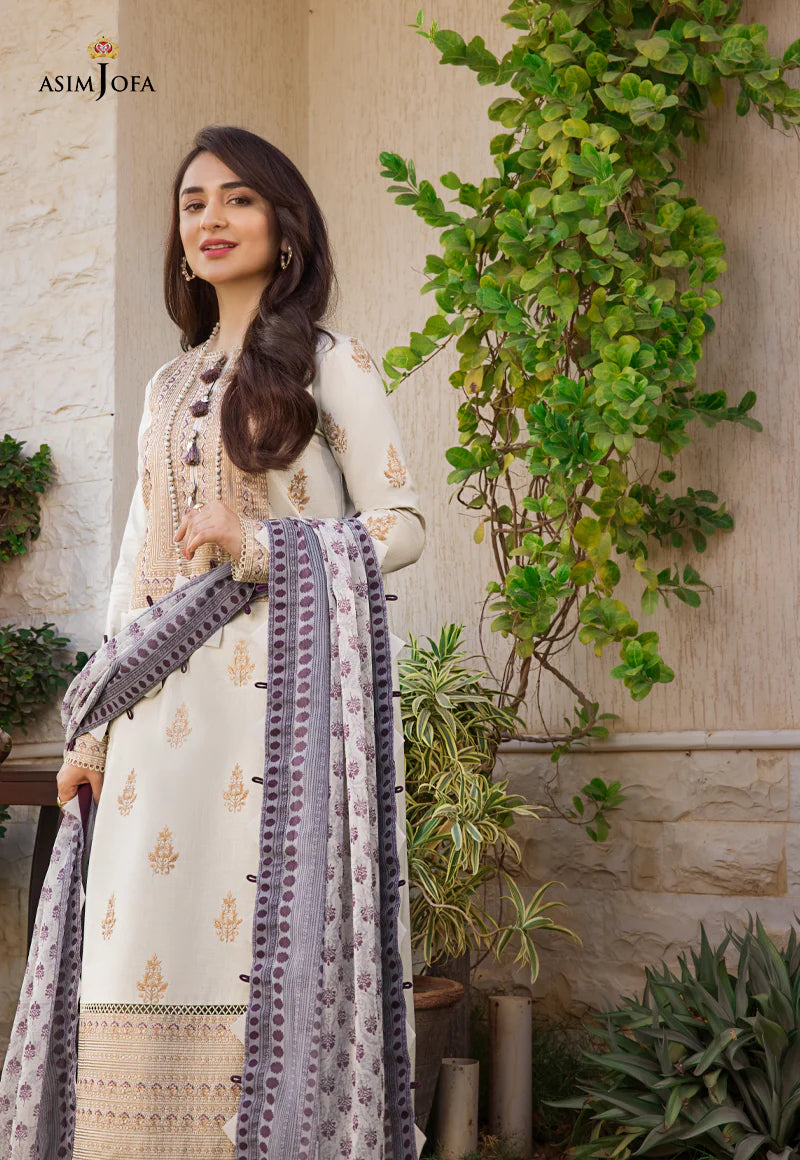 Asim Jofa 2 - PIECE EMBROIDERED CAMBRIC SUIT -  BEIGE (UNSTITCHED)