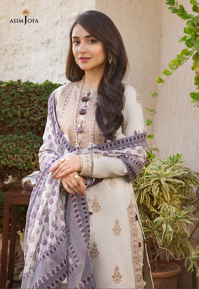 Asim Jofa 2 - PIECE EMBROIDERED CAMBRIC SUIT -  BEIGE (UNSTITCHED)