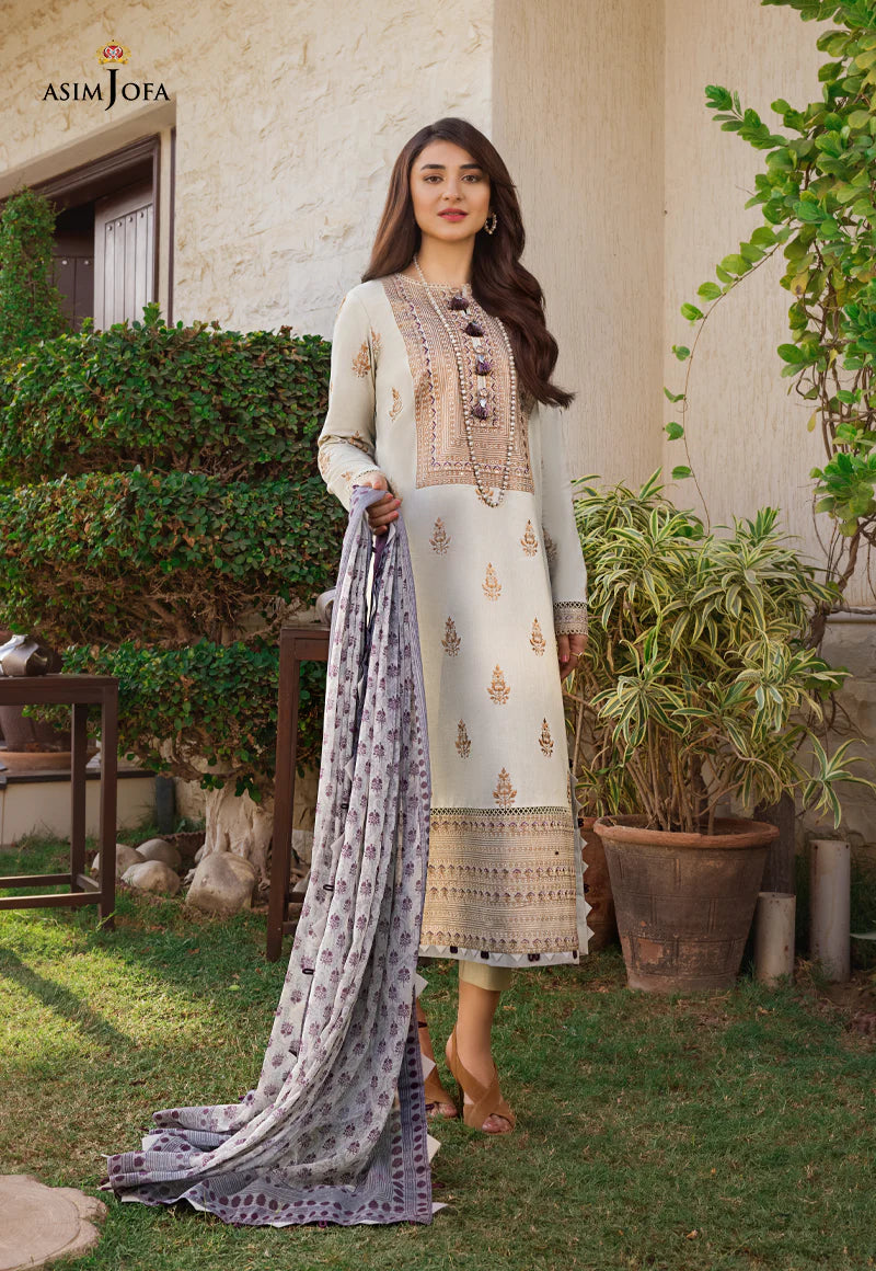 Asim Jofa 2 - PIECE EMBROIDERED CAMBRIC SUIT -  BEIGE (UNSTITCHED)