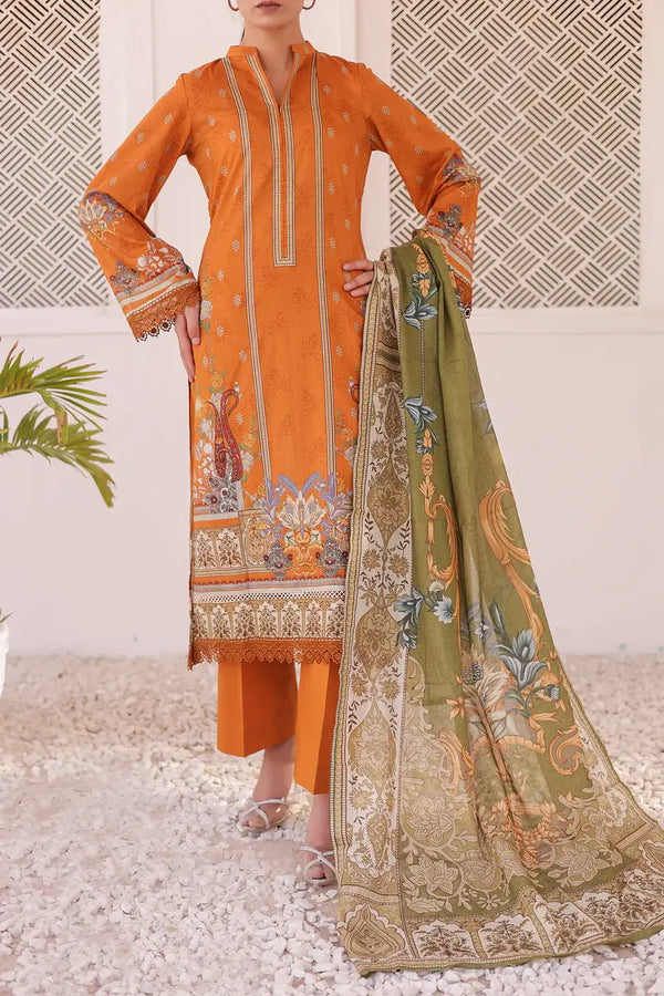 VS Textiles Mills 3PC Printed Lawn Collection - Orange (UNSTITCHED)