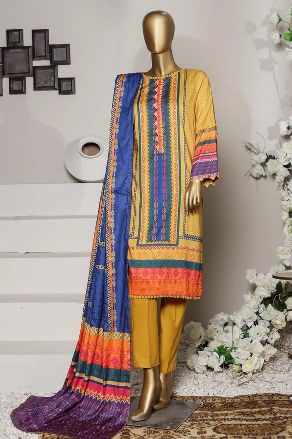 BIN SAEED 3 - PIECE PRINTED LINEN SUIT - YELLOW (PRET)