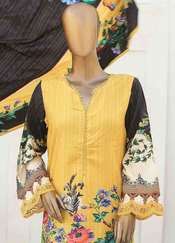 BIN SAEED 3 - PIECE EMBROIDERED LINEN SUIT - YELLOW (PRET)