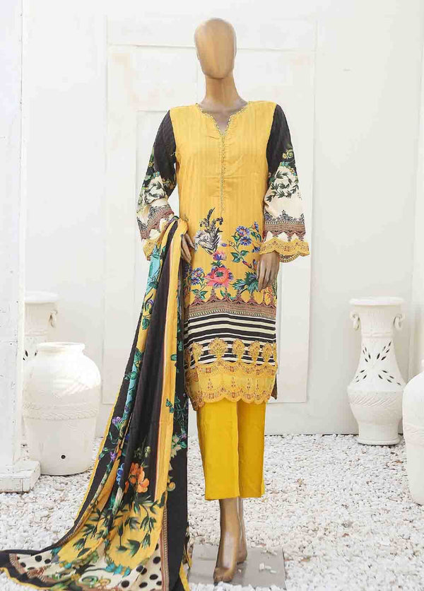 BIN SAEED 3 - PIECE EMBROIDERED LINEN SUIT - YELLOW (PRET)