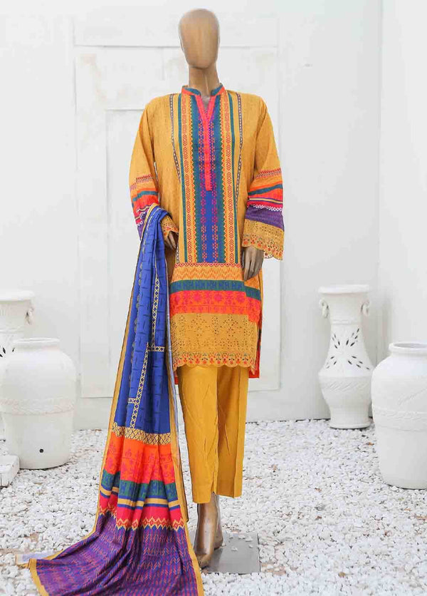 BIN SAEED 3 - PIECE EMBROIDERED LINEN SUIT - YELLOW (PRET)