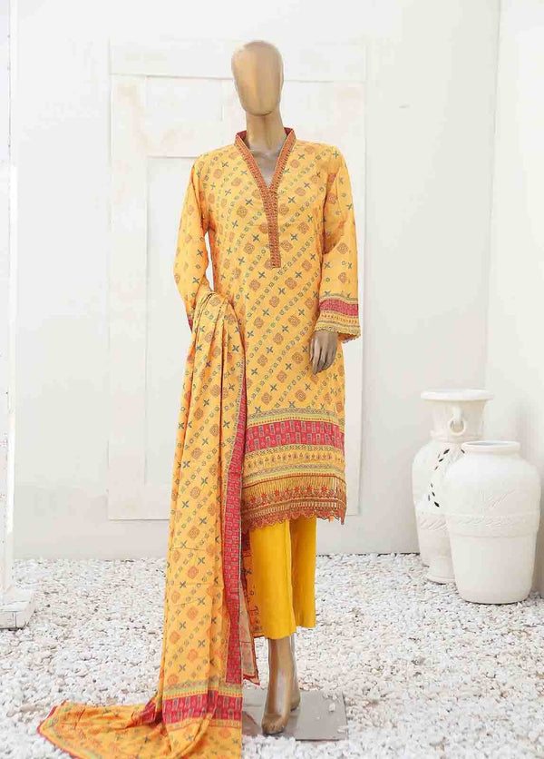 Copy of BIN SAEED 3 - PIECE EMBROIDERED LINEN SUIT - YELLOW (PRET)