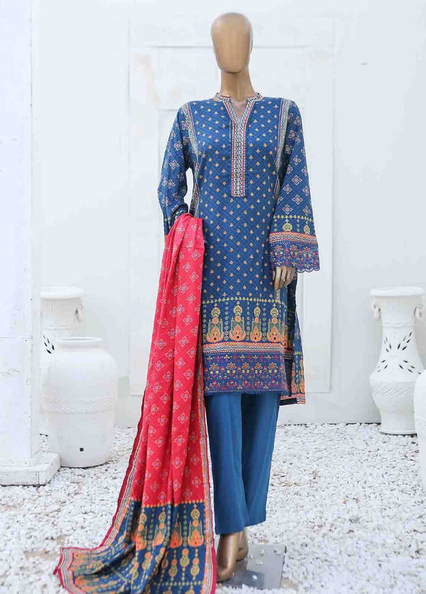 BIN SAEED 3 - PIECE EMBROIDERED LINEN SUIT - BLUE (PRET)