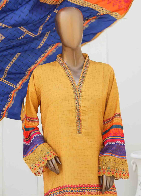 BIN SAEED 3 - PIECE EMBROIDERED LINEN SUIT - YELLOW (PRET)