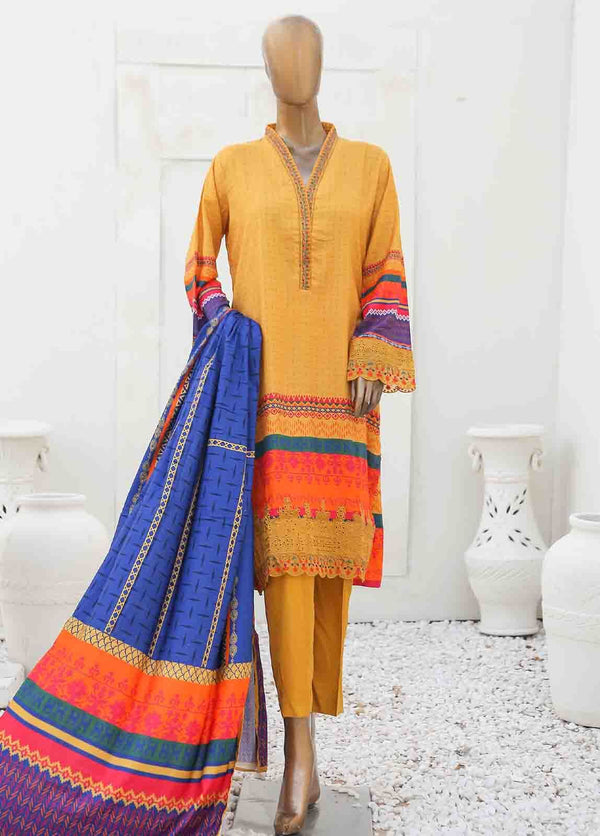 BIN SAEED 3 - PIECE EMBROIDERED LINEN SUIT - YELLOW (PRET)